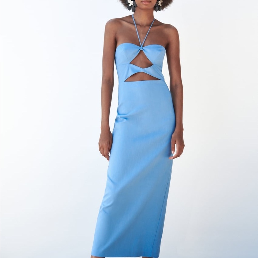 ZARA Elegant Blue Halter Dress